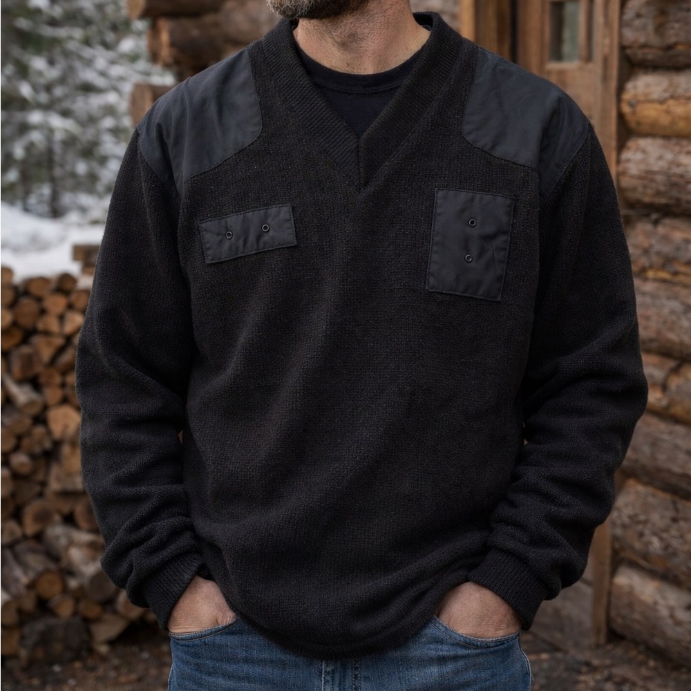 Blauer 225 Men's Fleece Lined Black V-Neck Tactical Commando Sweater